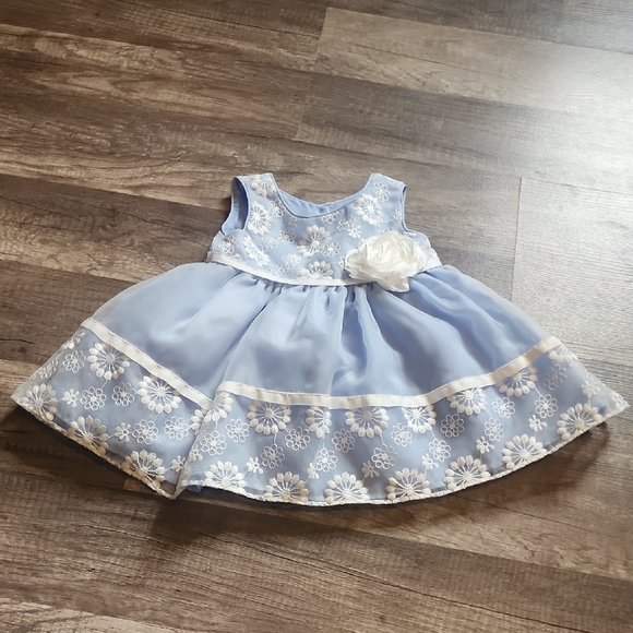 Elegant Blue Floral Baby Dress 3-6M - Picture 1 of 3